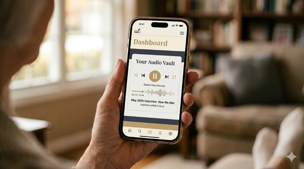 Phone showing Your Audio Vault with playback—original recording